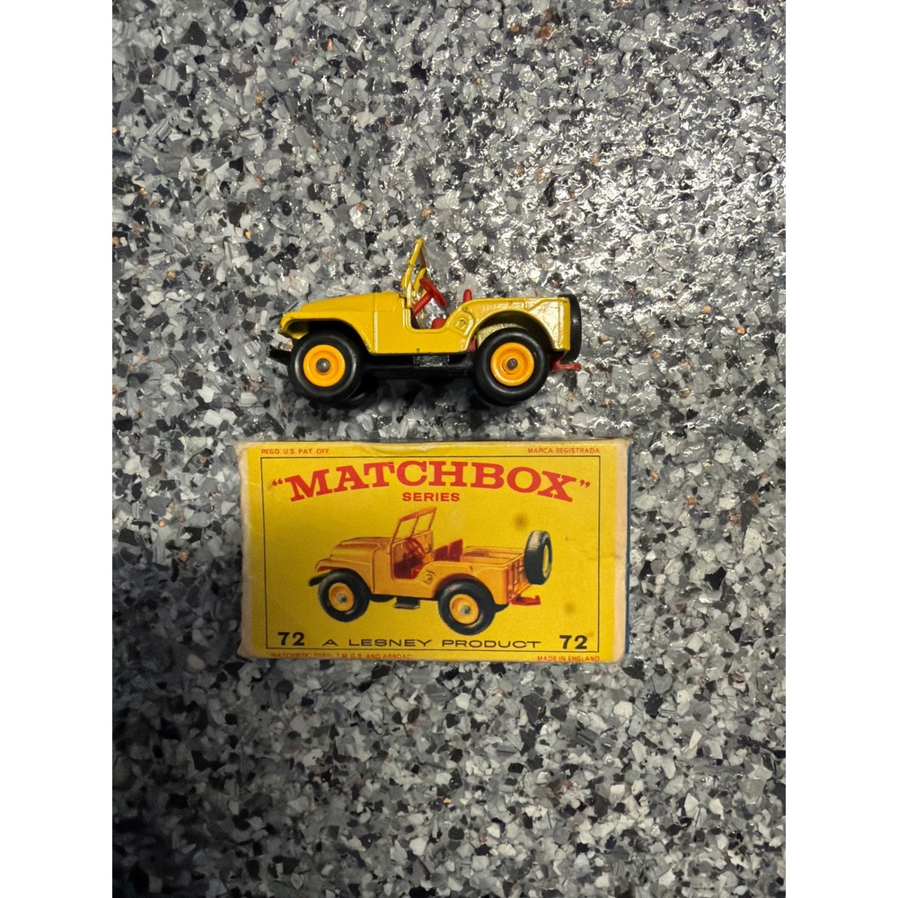 Vintage Matchbox Lesney No 72 Standard Jeep Yellow Red Interior with Box England